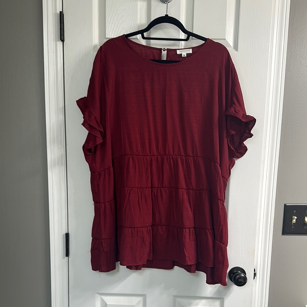 Chic Soul Red Ruffled Tunic with Short Sleeves